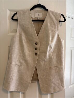 Banana Republic Neutral Linen-Blend Sleeveless Vest